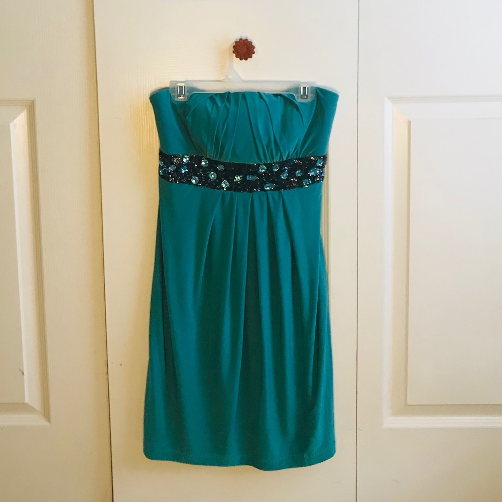 Teal/Green Strapless Party Dress Juniors from Sequin Hearts With Padding